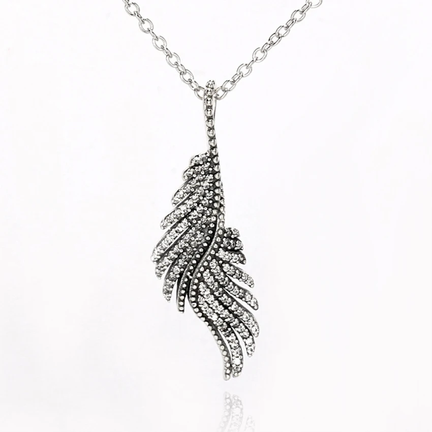 925 стерлингового серебра Bling Полный Камень CZ Крылья ангела перо кулон Цепочки и