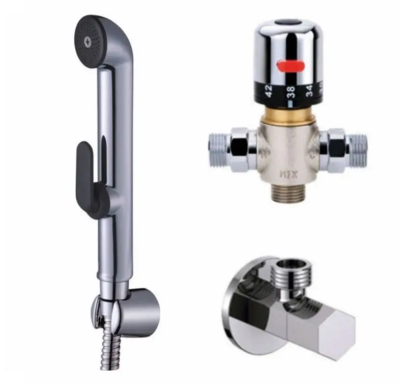 

Free Shipping Thermostatic Mixer Valve Handheld Bidet Sprayer Kit Set Shattaf Bidet Sprayer Jet Tap Douche kit