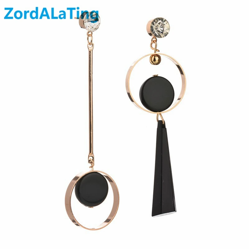 

Asymmetric AB style circle new design fashion exaggerated black long earrings for women Korean personality girl earring drop