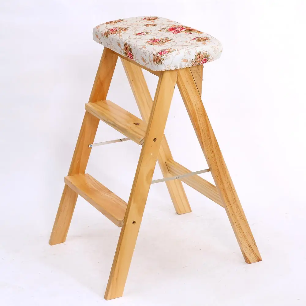 Твердый деревянный креативный складной стул, простой складной кухонный стул-лестница, портативный высокий стул, домашняя обувь, высокий стул - Цвет: Color 21