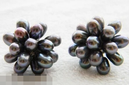 

free shipping 00438 Rice Black Freshwater Pearl Earring Stud
