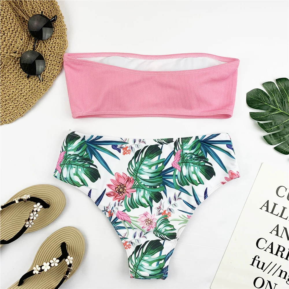 Sexy Bandeau Bikini Set Women Print Swimwear – LOVEMI