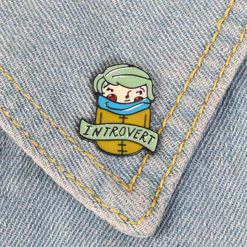 

Introvert Lapel Pin Wearing A Scarf Introverted Boy Enamel Brooch Because Sometimes Home Is The Most Fun Place To Be