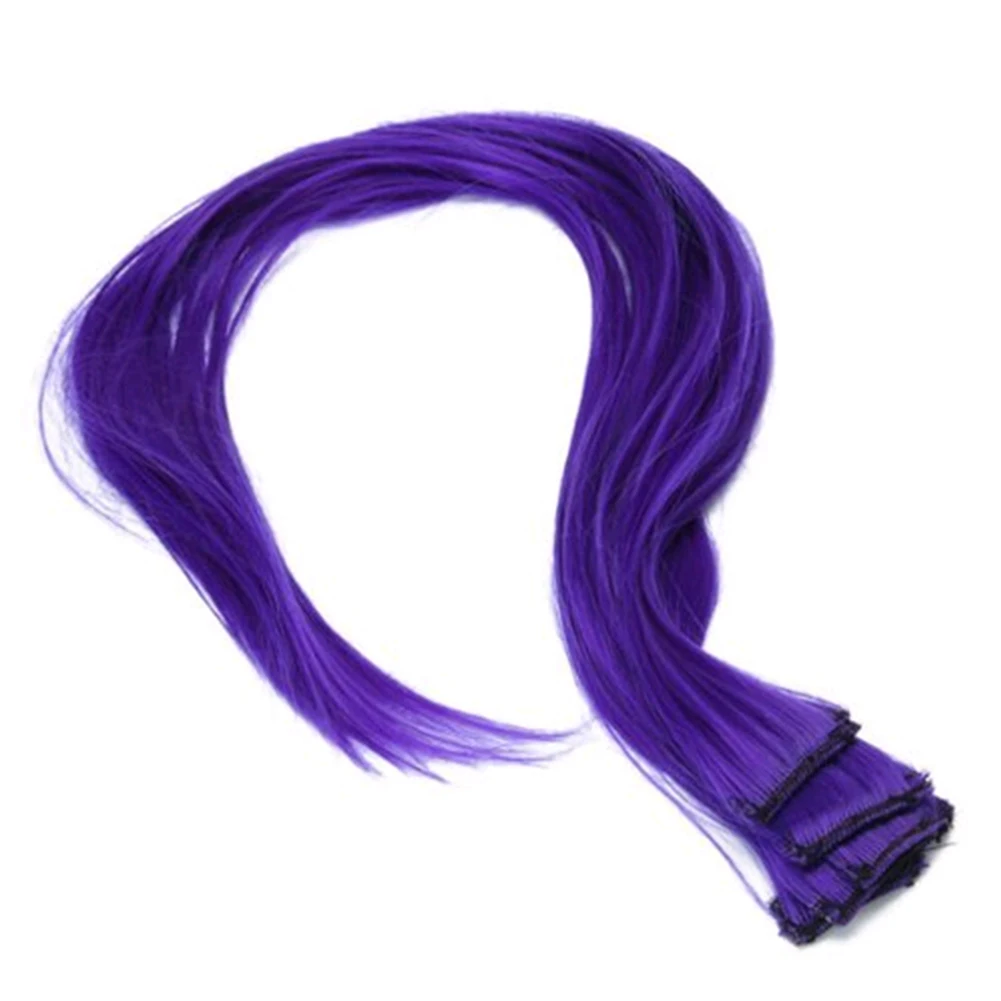 

Purple Clip In Human Hair Extensions Straight 60Cm X 2.8Cm Silk Clip On/In Hair Extensions - Pack Of 5 Colorful