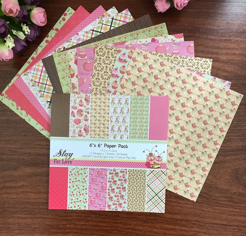 

24pcs 6" Single-side stay for love pattern creative paper craft art paper pack handmade scrapbooking kit set books