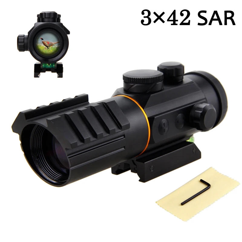 

Tactical Riflescope 3X42 Magnification Red Dot Optic Sight Scope Fit Picatinny Rail Mount 5 MOA 11/20mm Rifle Scopes for Hunting