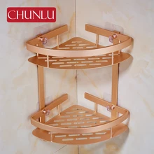 

CHUNLU 2 Layers Rose Gold Aluminum Bathroom Corner Shelves Shower Soap Shower Tray Rack Storage Holder Wall Mounted RGZWJC02