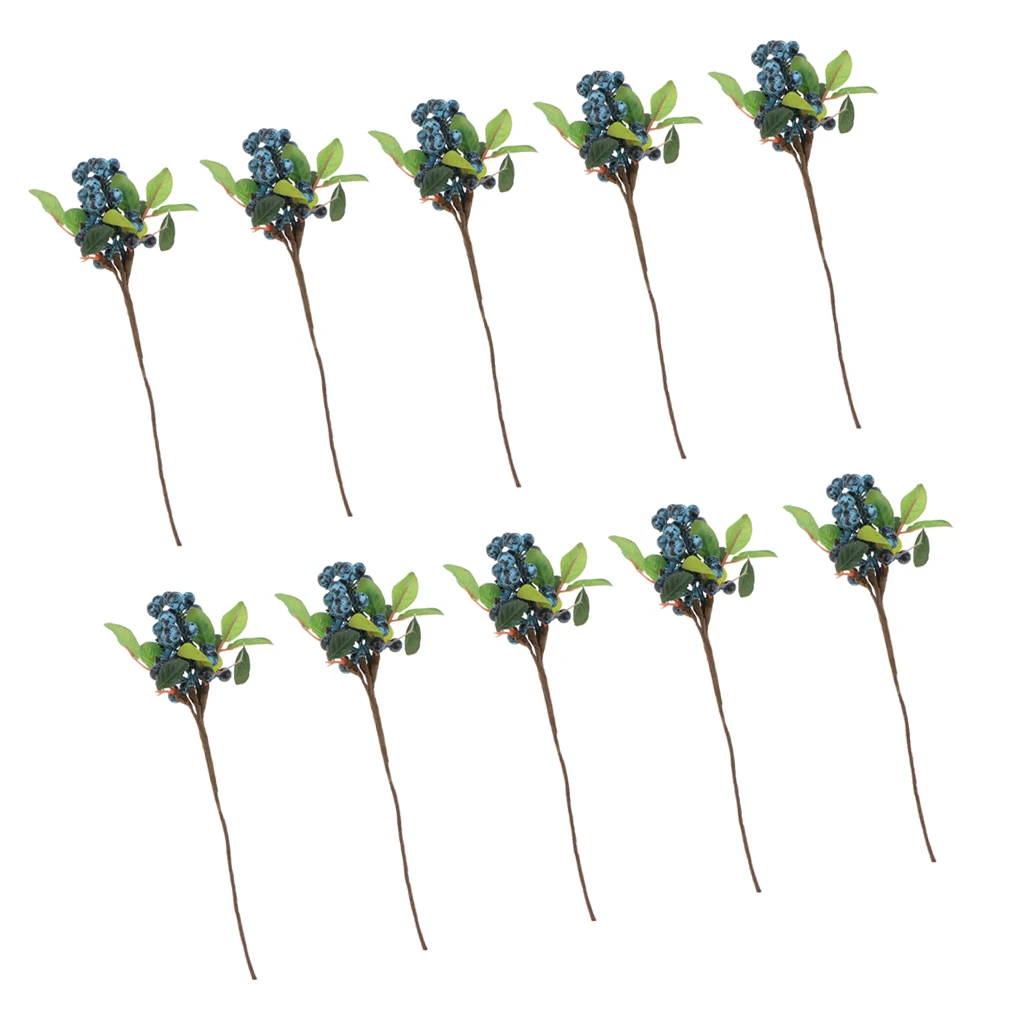 10Pcs Decorative Blueberry Fruit Berry Artificial Flower Plants For Wedding Home Decoration Blue