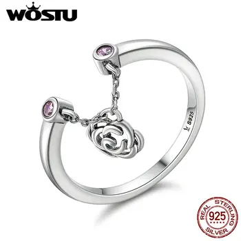 

WOSTU New Style 925 Sterling Silver Rose Story Finger Rings For Women Fine S925 Silver Jewelry Gift CQR148