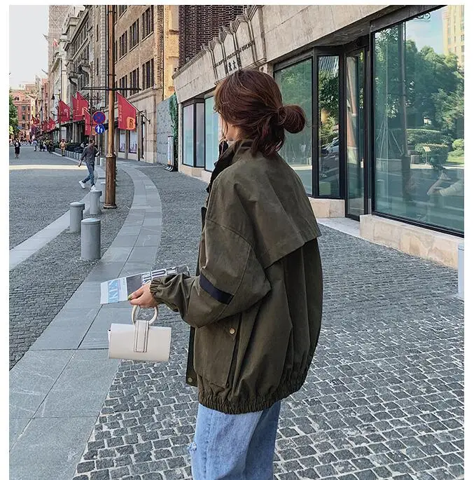 

Korea 2018 Autumn New design Women Simple Single Breasted Loose Military army green Regular Casual Jacket White jaqueta