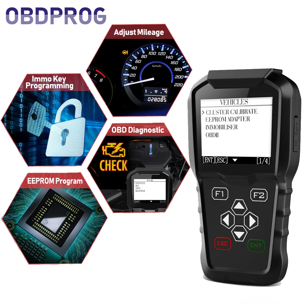 

OBDPROG MT601 Support Immo Key Program / Mileage Adjust / EEPROM Program / OBD Diagnostic 4 Functiuons 2019 Original Scanner