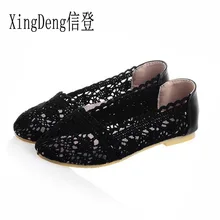 XingDeng/Летняя женская обувь; дышащая женская обувь на плоской подошве с вырезами; Милая женская повседневная обувь в Корейском стиле на шнуровке; большие размеры 34-43