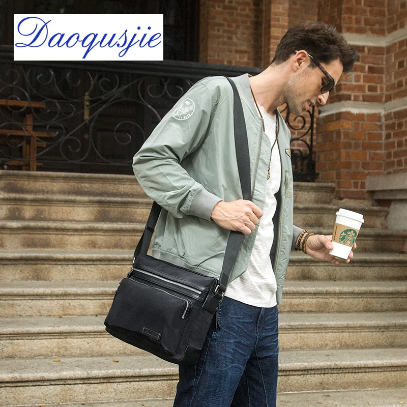 

DAOQUSIE men's casual messenger bags nylon waterproof shoulder bag genuine leather crossbody bag high quality male travel bags