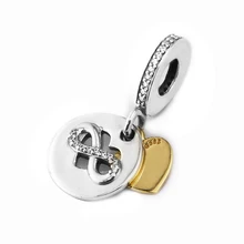 FANDOLA Real 14 K золотые талисманы цепочка-змея универсального размера браслет 925 стерлингового серебра Сердце бесконечности Висячие бусины ювелирных изделий Berloque