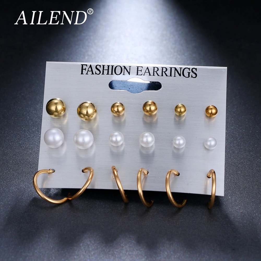 

AILEND 9 Pairs / Fashion Pearl Stud Earrings U-shaped Earrings Stock Ms. Jewelry Bohemian Jewelry Wedding Party Gifts