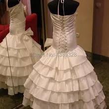 Горячий без бретелек Русалка Цветы платье для девочек для Свадебная вечеринка Лук рюшами Вечерние платья для девочек пышные платья длиной до пола