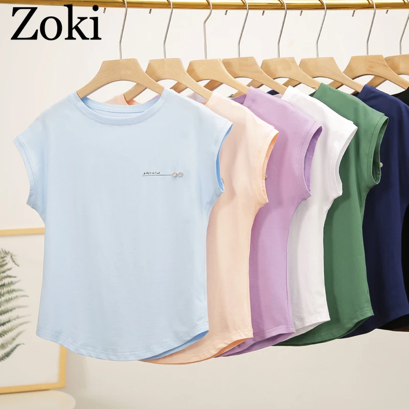 

Zoki Harajuku Solid Women T Shirt Summer Batwing Short Sleeve O-neck Female Tees Plus Size Fashion Casual Pure Cotton Ladies Top