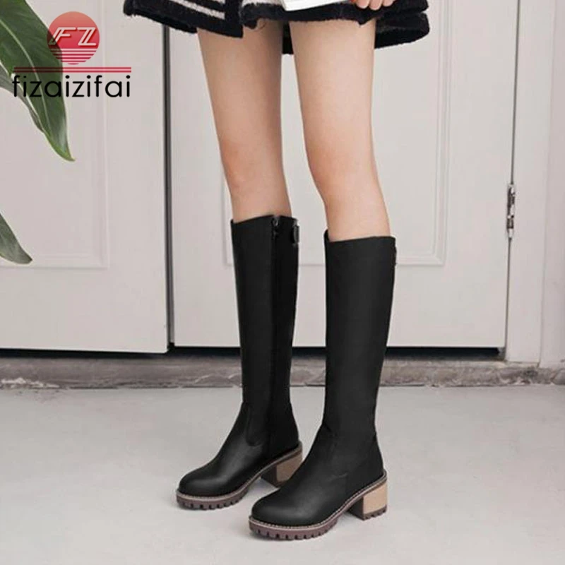 Coolcept New Women High Heels Winter Boots Fur Warm Knee Metal Buckle Zipper Fashion Woman Shoes Size 34-43 | Обувь
