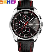 SKMEI 2017 Nouveau populaire Marque Hommes Montres mode analogique à quartz montre 50 M étanche auto date noir cadrans qualité en cuir starp