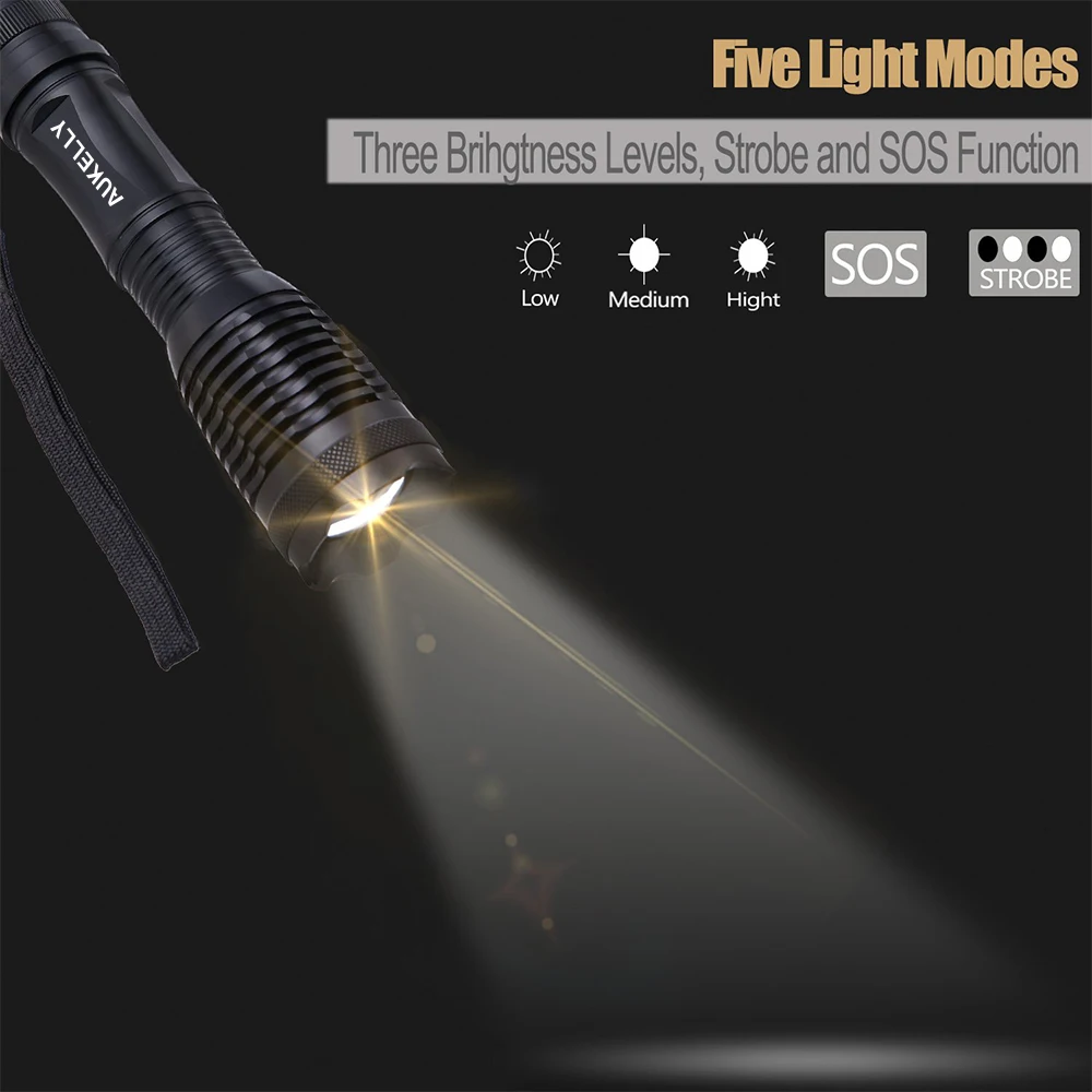 1800 люмен светодиодный тактический фонарь T6 для охоты 5 режимов Регулируемый фокусный фонарь Водонепроницаемый фонарь перезаряжаемый аккумулятор 18650