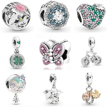 

925 Sterling Silver Dumbo and Mrs. Jumbo clover butterfly flower DIY fine beads Fit Original Pandora Charm Bracelet Jewelry F039