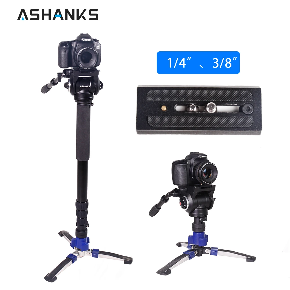 Camera Monopod Stand with Quick Release Plate Flexible Fluid Tripod