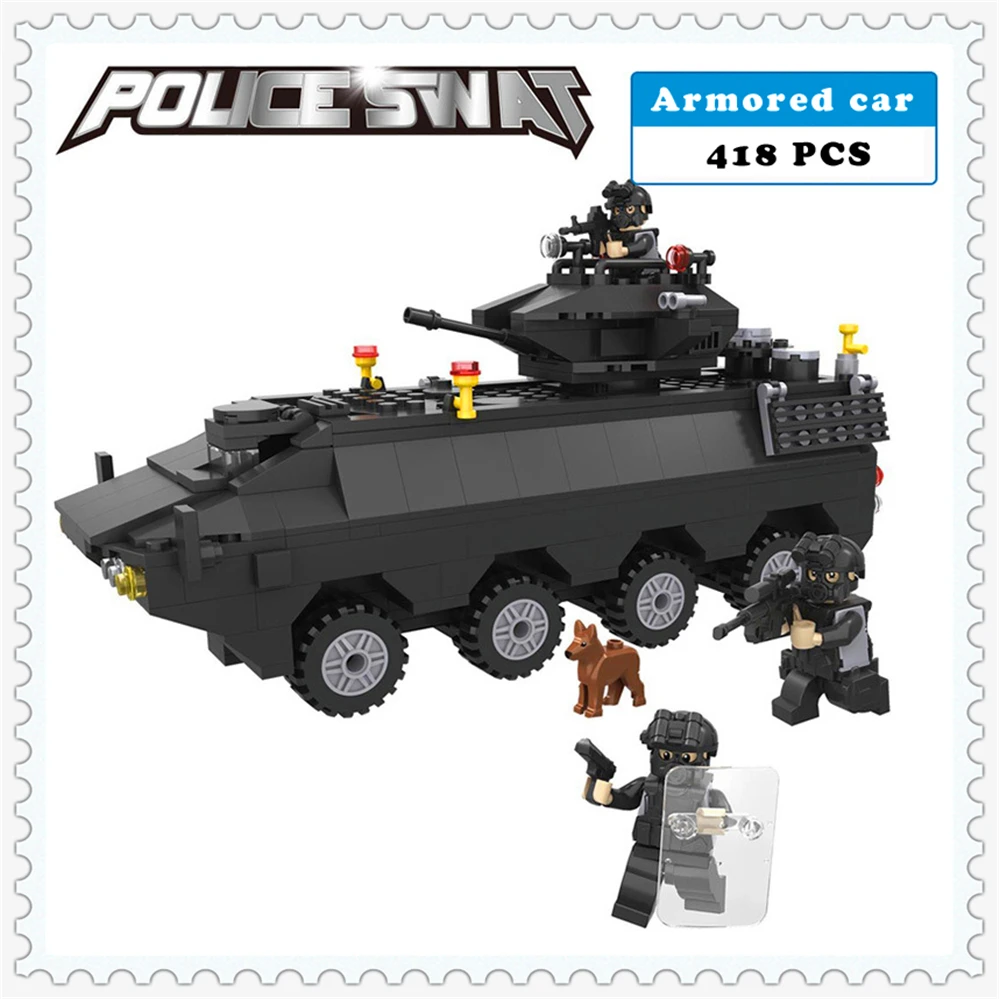 

418Pcs SWAT Police Armored Tank Model Building Block Toys Compatible HSANHE 6508 Figure Brinquedos Gift For Children