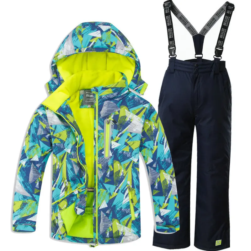Детский лыжный костюм Лыжная куртка с комбинезоном для мальчиков и девочек комплект из 2 предметов, водонепроницаемая плотная верхняя одежда, теплые костюмы для русской зимы