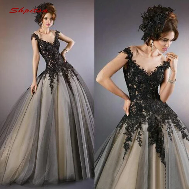 Black Lace Wedding Dresses Turkey Sequin Plus Size Bride