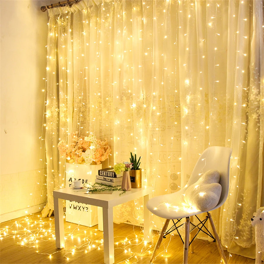 

BEIAIDI 3X3M 300LED Outdoor Curtain Icicle Lights String USB/AA Battery Wedding Party Christmas Window Fairy Garland With Remote