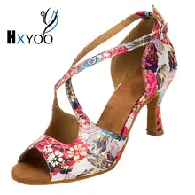 HXYOO 2018 Professional Salsa Shoes Dance Latin Women Ballroom Shoes Ladies Satin Soft Sole Buckle Red