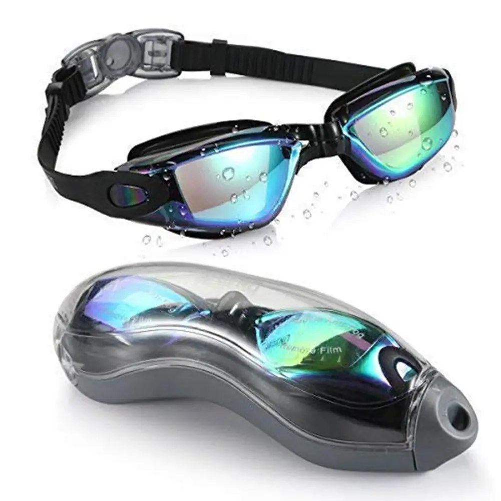 Унисекс очки для плавания оптика с упаковочной коробкой HD Водонепроницаемый Анти-туман Анти-УФ очки для плавания Водные виды спорта - Цвет: dazzling black