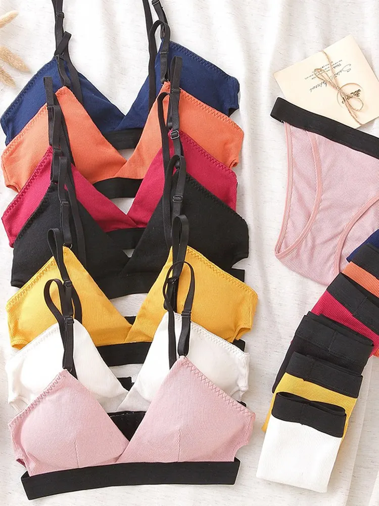 

Contrast Color Romantic Temptation Bra Set Women Fashion Stripes Underwear Set Push Up Bra and Panties Sets 2019 New Arrivals