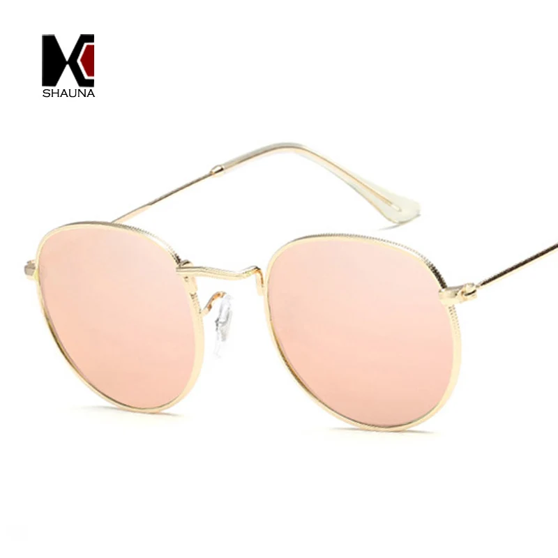 SHAUNA классические Поляризованные женские круглые солнцезащитные очки ретро мужские розовые зеркальные линзы