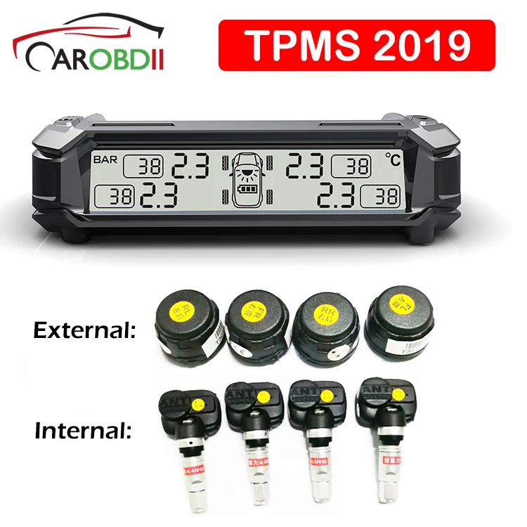 

2019 Solar TPMS Car Tire Pressure Monitoring System Solar Wireless Tyre Pressure Monitor Alarm TMPS External Internal Sensor