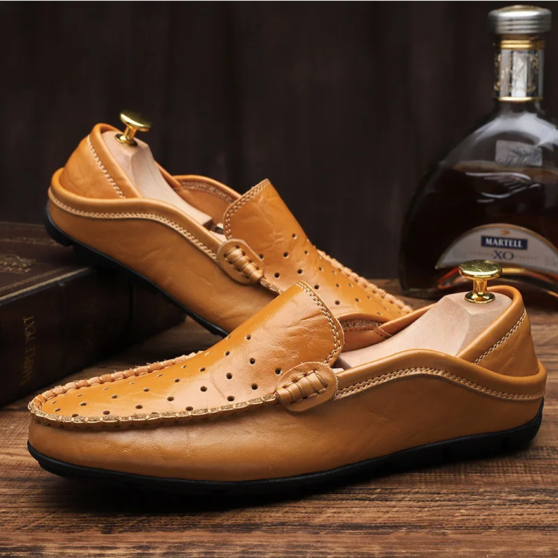 HEBENDUO/Мужская обувь; кожаные туфли в зернах; Мужская модная обувь для отдыха - Цвет: Brown hollowing out