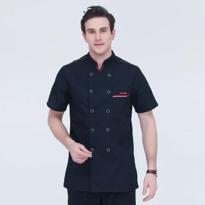 Женщины и мужчины для кухни, ресторана, приготовления еды куртки униформа для гостиничного шеф-повара белая рубашка двубортная еда шеф-повара кухонная куртка - Цвет: Черный