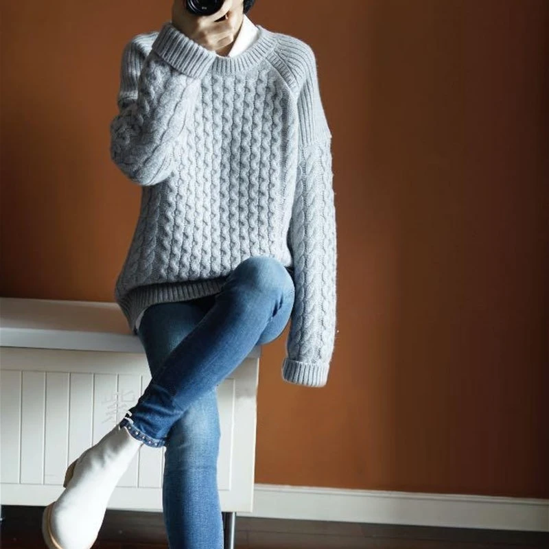 FRSEUCAG 2018 autumn and winter new female heavy round neck twist cashmere sweater loose sweater thick sweater bottoming shirt Sweaters