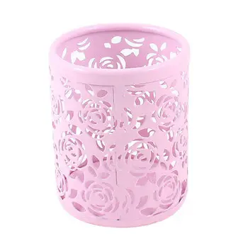 

Pale Pink Metal Cylinder Handwork Flower Pen Pencil Eraser Holder Container