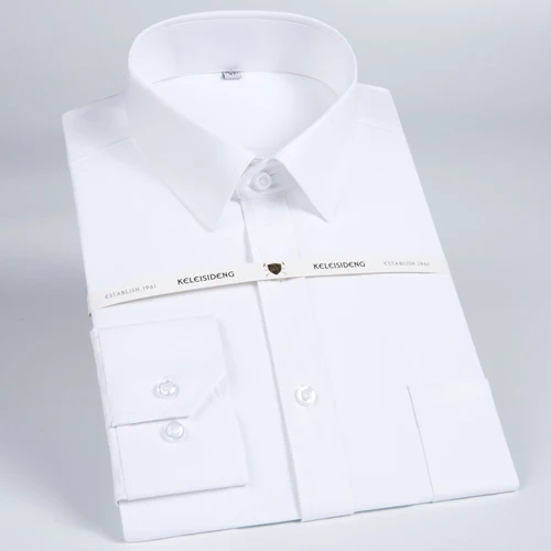 Мужская Классическая однотонная саржевая рубашка с длинным рукавом и нагрудным карманом, деловая рубашка высшего качества - Цвет: 5001-1