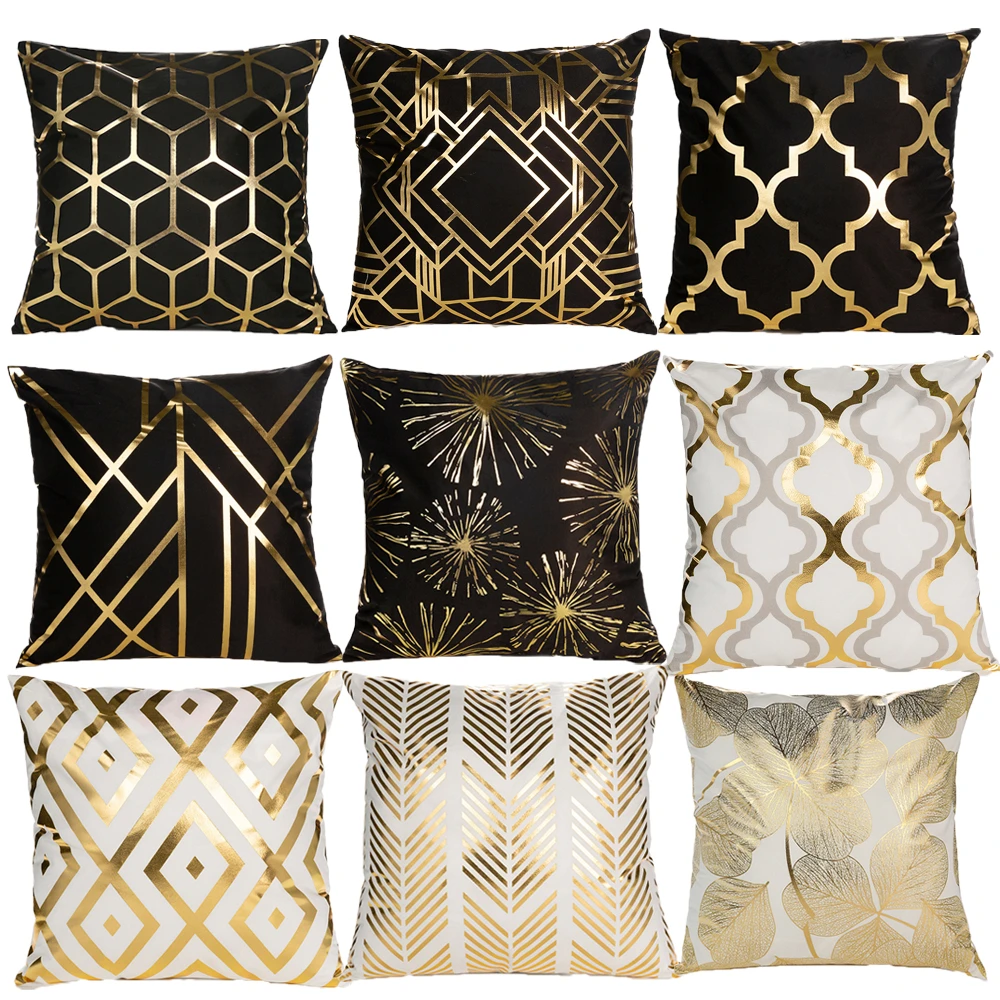 Black Gold Geometric Pillow Case Waist Cushion Cover for Car Bed Sofa Ornament Black Gold Geometric Pillow Case Waist Cushion Cover for Car Bed Sofa Ornament
