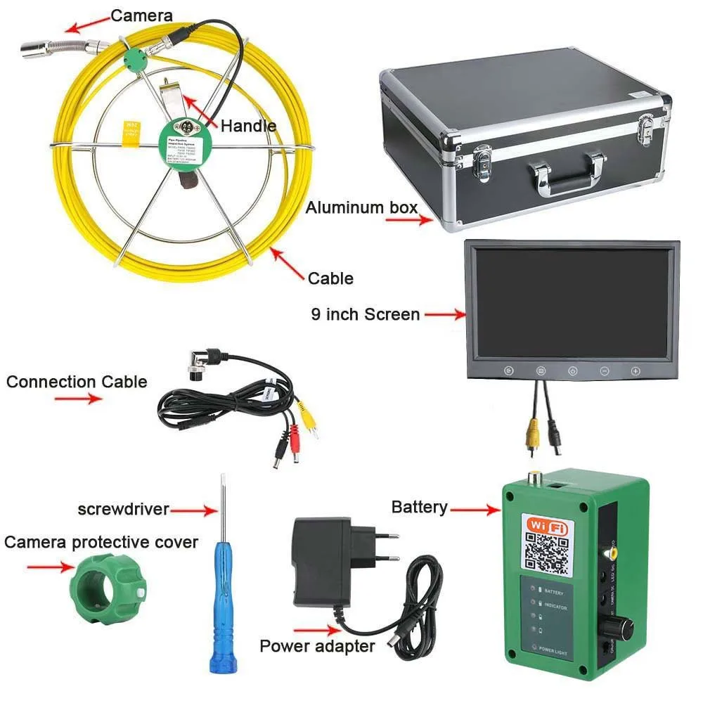 10 /9 Wifi Câmera de Vídeo Inspeção da Tubulação de Esgoto de Drenagem Pipeline Vídeo Industrial Endoscópio Serpente 1000 Câmera Tvl 20 M-50 Metros 5 10 9 WiFi Câmera de Vídeo Inspeção