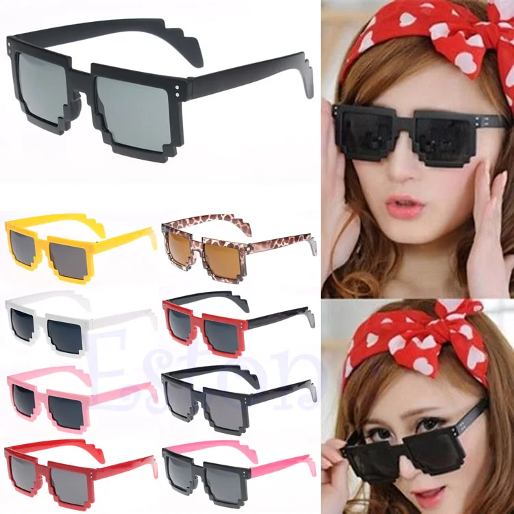 Retro Trendy Novelty Unisex Cool Pixel Glasses Pixelated Style Square