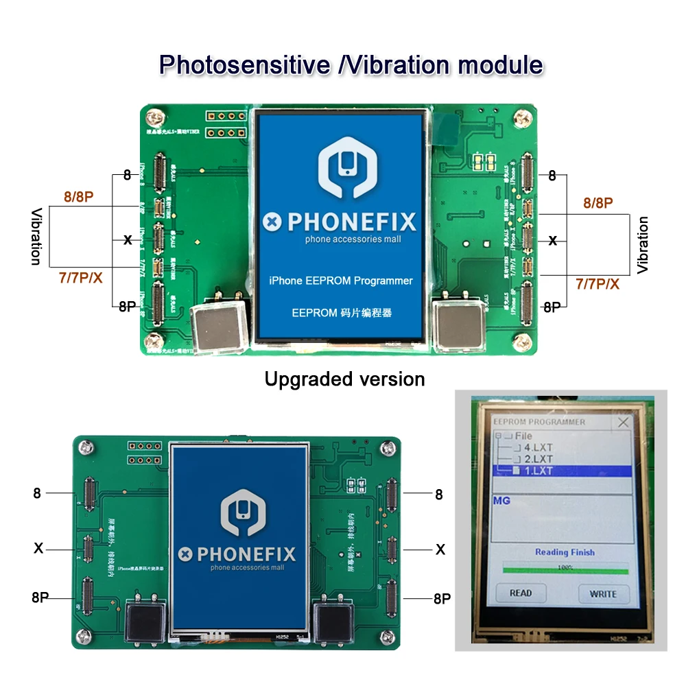 

PHONEFIX LCD Screen Photosensitive Data EEPROM IC Vibration Code Read Write Repair Tool for iPhone 8 8P X LCD Replacement