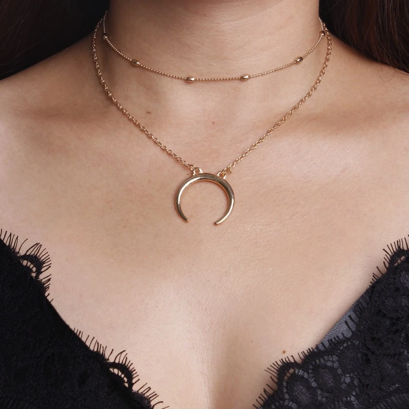 

Sexy moon Beads Chain Choker Necklaces Long multilayer Water Drop Simple party kolye Statement Jewelry for Women collier femme