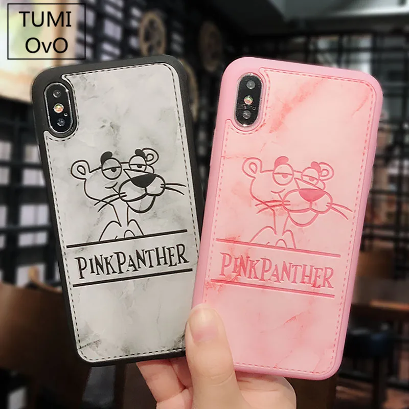 Cartoon Pink Leopard PU Leather Soft Silicon Case For iPhone 6 6s Plus 7 8 X 10 Ultra Slim TPU Phone Cover coque |