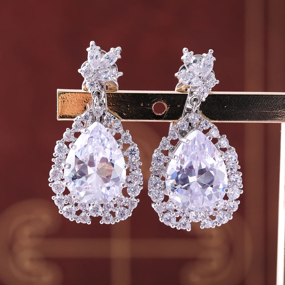 Charm Pear Zircon Drop Earrings Clear Cubic Zirconia CZ Dangle Earring