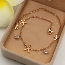 TYME Stainless Steel double stone support five petals Rose Gold color Anklet titanium jewelry Anklets Korean female winnings
