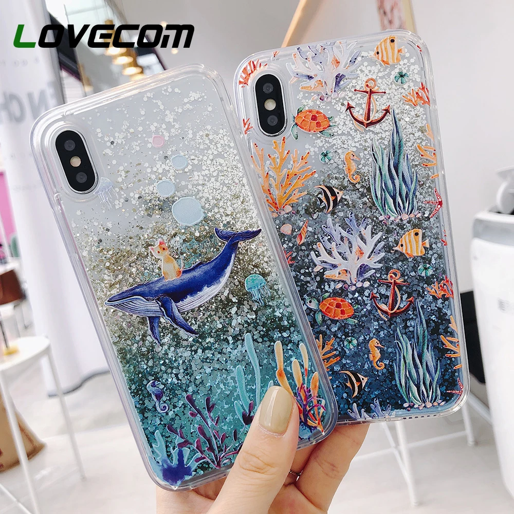

LOVECOM For iphone 6 7 8 Plus X Shark Underwater World Quicksand Soft Phone Case For Huawei Honor 10 V10 P10 P20 Pro NOVA 2S 3E