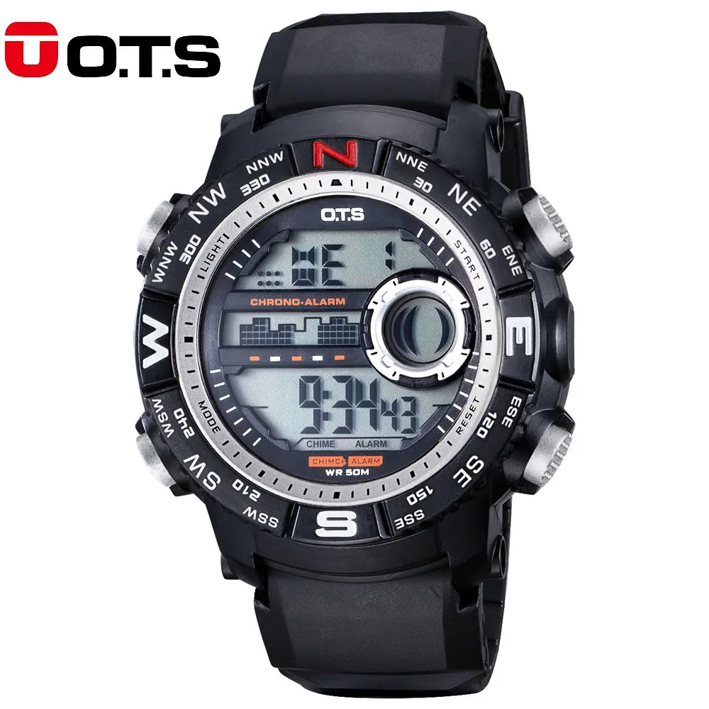 

OTS Fashion Sports Brand Watch Men's Digital Shock Resistant Digital Alarm Wristwatches Outdoor Military LED Casual Watches Hot